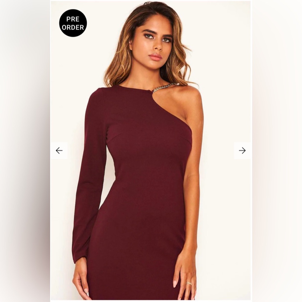 New With Tags AX Paris Armani Exchange Dark Red One Shoulder Long Sleeve Dress